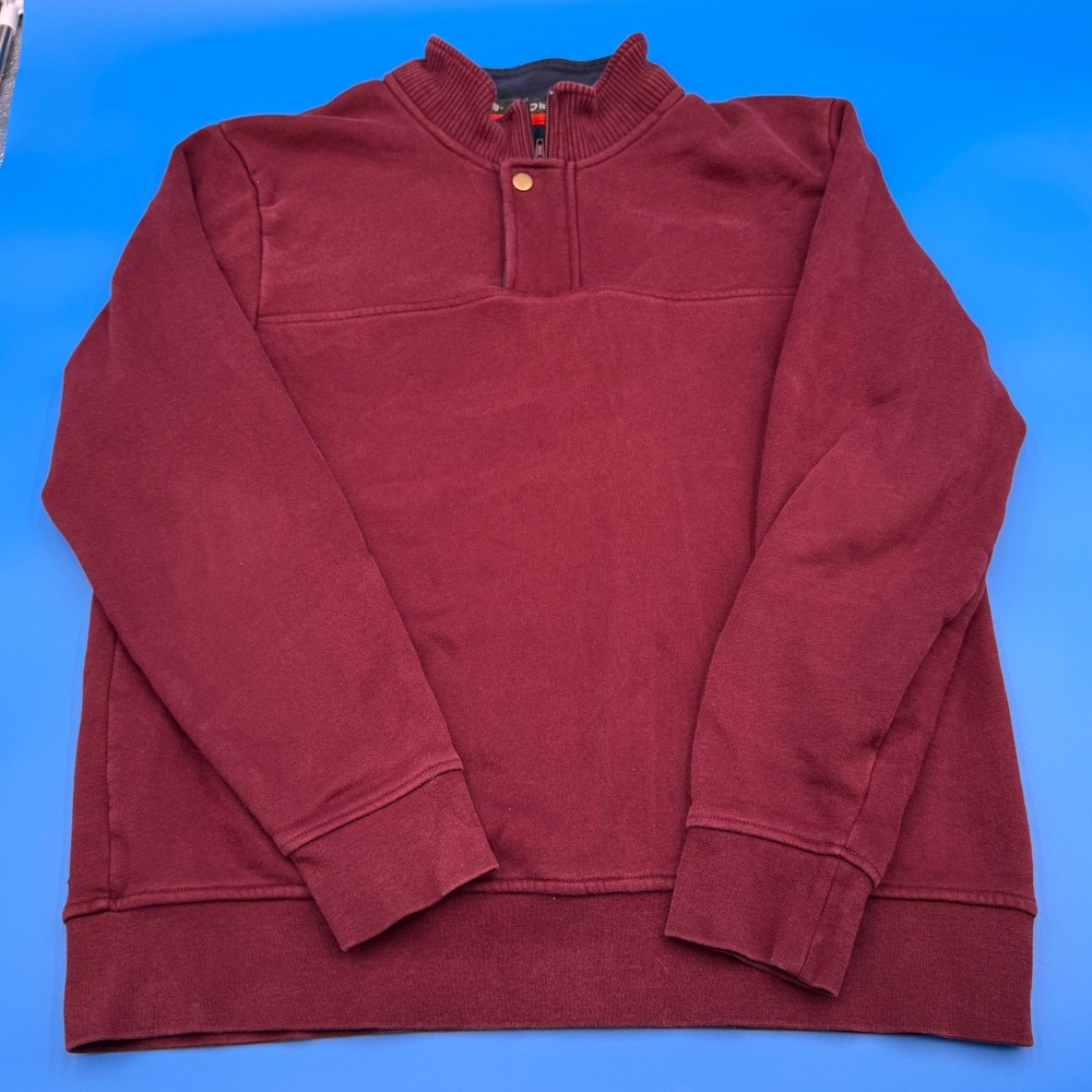 Orvis Mens L/G Quarter Zip Pullover Grandpa Sweater Burgundy Y2K